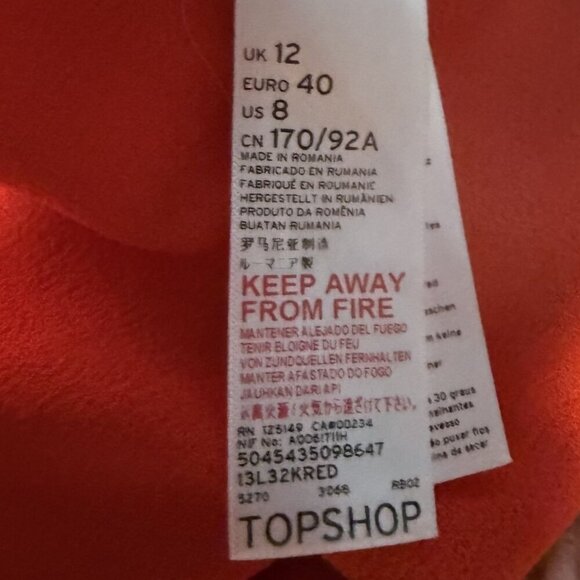 Topshop Women's Red Wrap‎ Tie Waist Blouse Size 8 Career Office Feminine - Picture 7 of 8